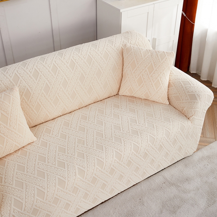 91家纺网 家纺一手货源 找家纺 逐日沙发套 2023新款提花绒直排沙发套 滕条-米黄