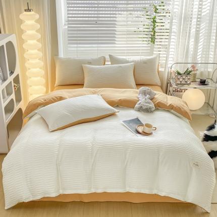 十里居2022新款泡泡纱提花水洗棉四件套 白桔