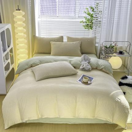 十里居2022新款泡泡纱提花水洗棉四件套 浅玉抹茶