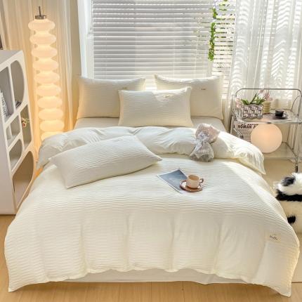 十里居2022新款泡泡纱提花水洗棉四件套 月光白