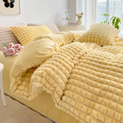 91家纺网 家纺一手货源 找家纺 总酒店酒店2023新款时尚立体花双拼兔绒牛奶绒四件套