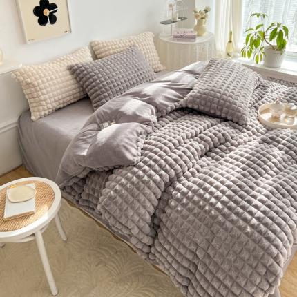 91家纺网 家纺一手货源 找家纺 总酒店酒店2023新款时尚立体花双拼兔绒牛奶绒四件套