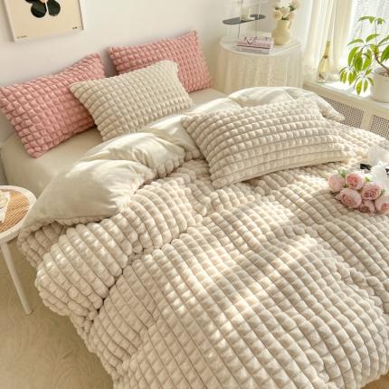 91家纺网 家纺一手货源 找家纺 总酒店酒店2023新款时尚立体花双拼兔绒牛奶绒四件套