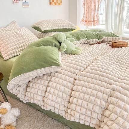 91家纺网 家纺一手货源 找家纺 总酒店酒店2023新款时尚立体花双拼兔绒牛奶绒四件套