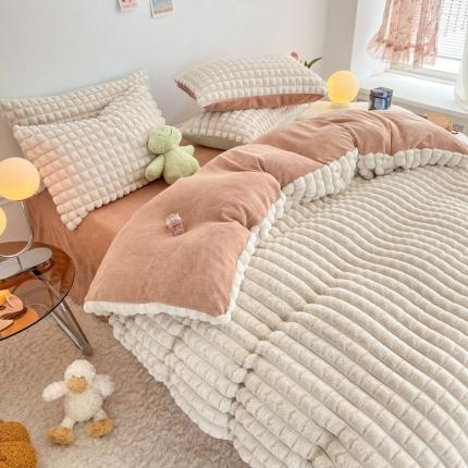 91家纺网 家纺一手货源 找家纺 总酒店酒店2023新款时尚立体花双拼兔绒牛奶绒四件套