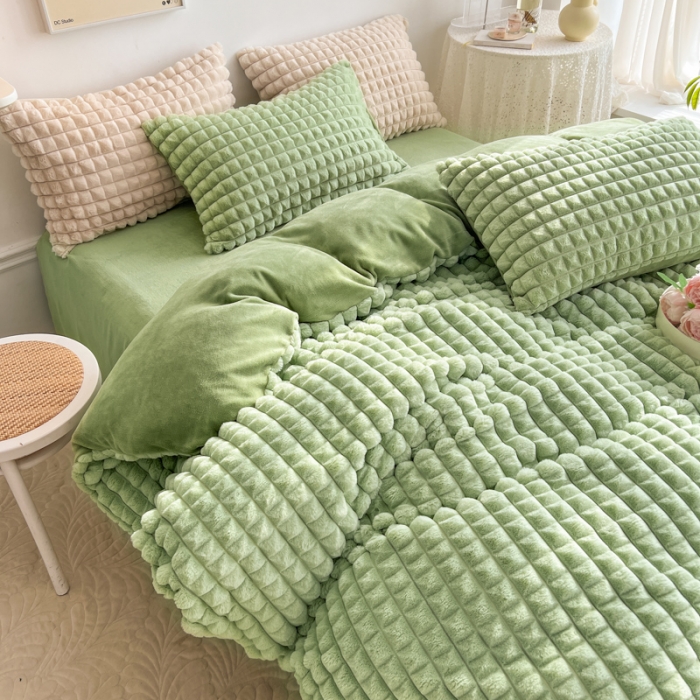 91家纺网 家纺一手货源 找家纺 总酒店酒店2023新款时尚立体花双拼兔绒牛奶绒四件套