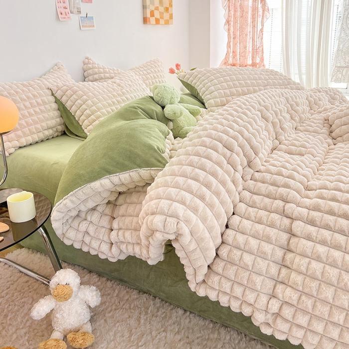 91家纺网 家纺一手货源 找家纺 总酒店酒店2023新款时尚立体花双拼兔绒牛奶绒四件套