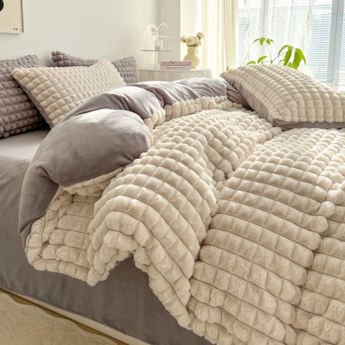 91家纺网 家纺一手货源 找家纺 总酒店酒店2023新款时尚立体花双拼兔绒牛奶绒四件套