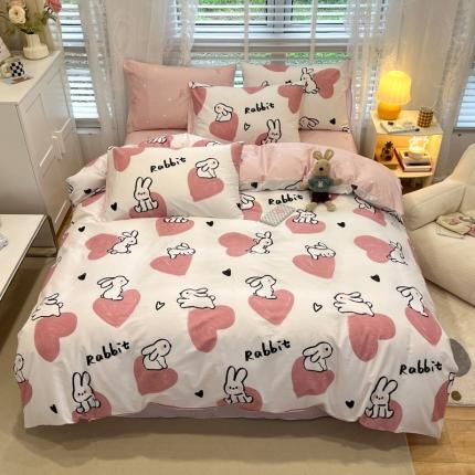 晨希2023年新款全棉卡通印花简约款多规格四件套  爱心兔