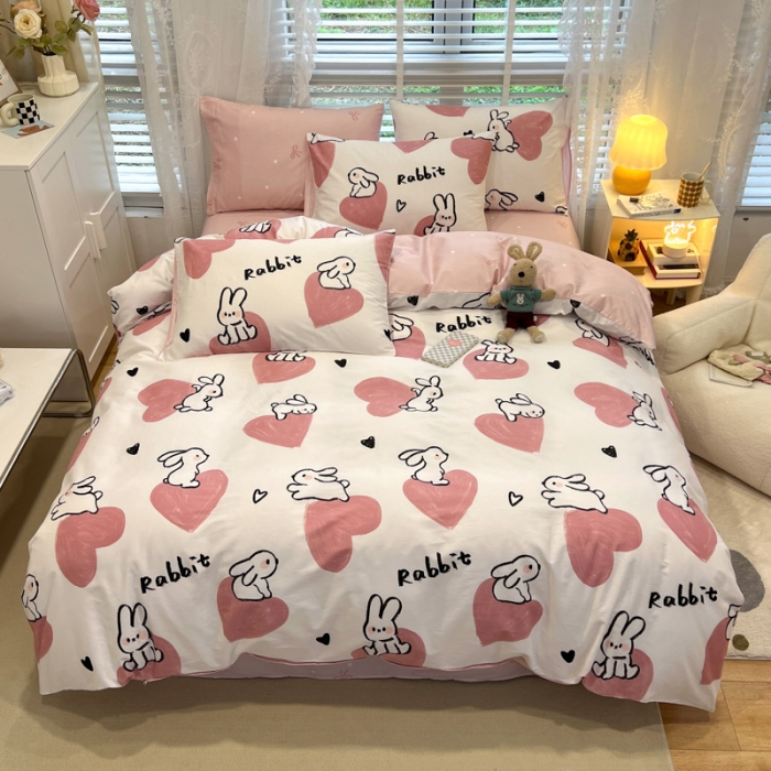 91家纺网 家纺一手货源 找家纺 晨希2023年新款全棉卡通印花简约款多规格四件套  爱心兔