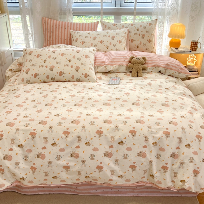 91家纺网 家纺一手货源 找家纺 晨希2023年新款全棉卡通印花简约款多规格四件套  彩虹猴