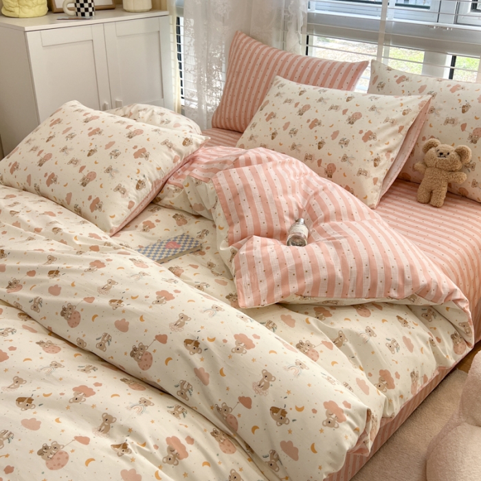 91家纺网 家纺一手货源 找家纺 晨希2023年新款全棉卡通印花简约款多规格四件套  彩虹猴