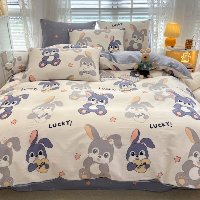 91家纺网 家纺一手货源 找家纺 晨希2023年新款全棉卡通印花简约款多规格四件套  开心兔