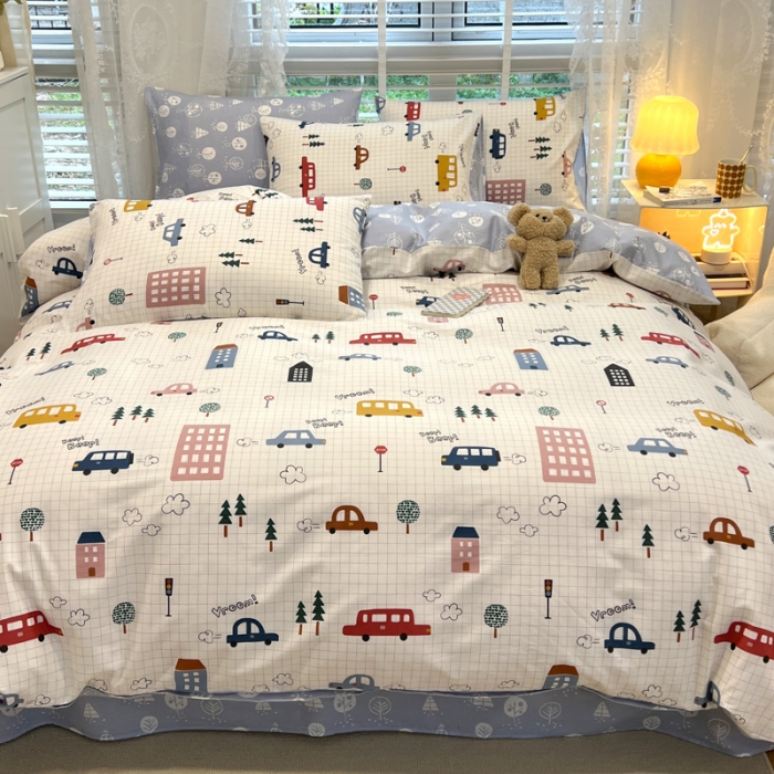 91家纺网 家纺一手货源 找家纺 晨希2023年新款全棉卡通印花简约款多规格四件套  小心愿