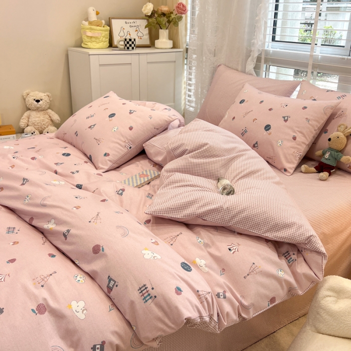 91家纺网 家纺一手货源 找家纺 晨希2023年新款全棉卡通印花简约款多规格四件套  快乐星球