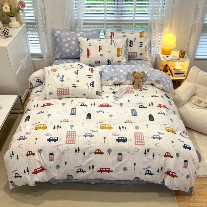 91家纺网 家纺一手货源 找家纺 晨希2023年新款全棉卡通印花简约款多规格四件套  小心愿