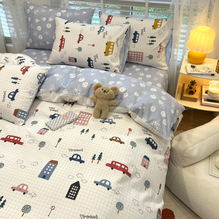 91家纺网 家纺一手货源 找家纺 晨希2023年新款全棉卡通印花简约款多规格四件套  小心愿