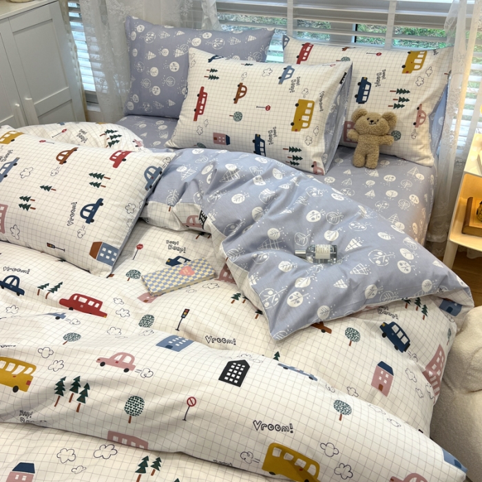 91家纺网 家纺一手货源 找家纺 晨希2023年新款全棉卡通印花简约款多规格四件套  小心愿