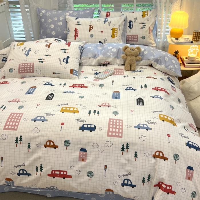 91家纺网 家纺一手货源 找家纺 晨希2023年新款全棉卡通印花简约款多规格四件套  小心愿