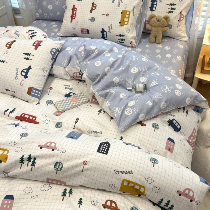 91家纺网 家纺一手货源 找家纺 晨希2023年新款全棉卡通印花简约款多规格四件套  小心愿