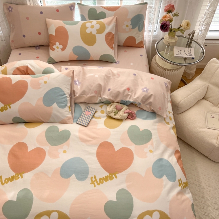 91家纺网 家纺一手货源 找家纺 晨希2023年新款全棉花卉印花简约款多规格四件套 爱心花海