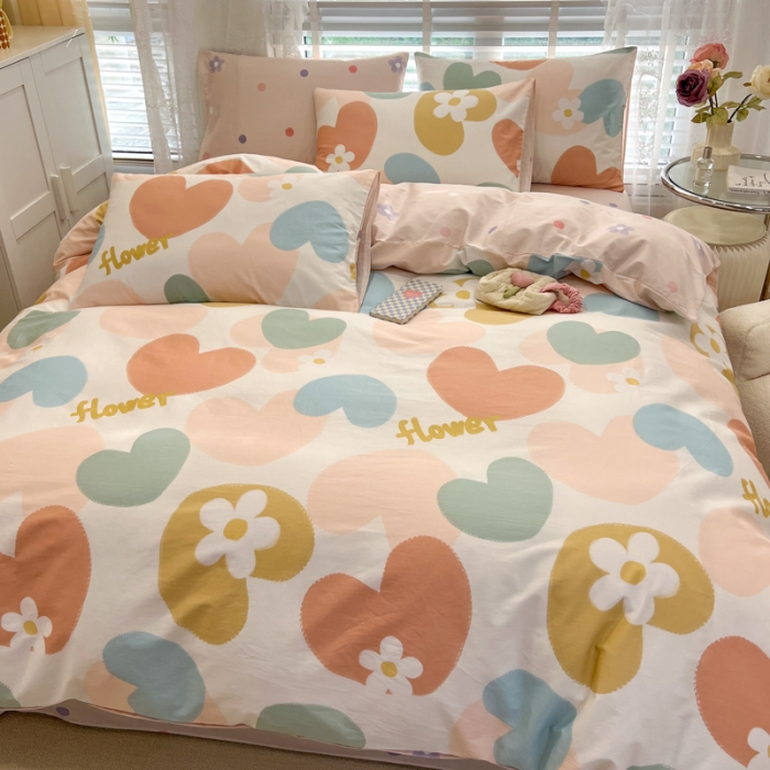 91家纺网 家纺一手货源 找家纺 晨希2023年新款全棉花卉印花简约款多规格四件套 爱心花海