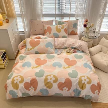 晨希2023年新款全棉花卉印花简约款多规格四件套 爱心花海