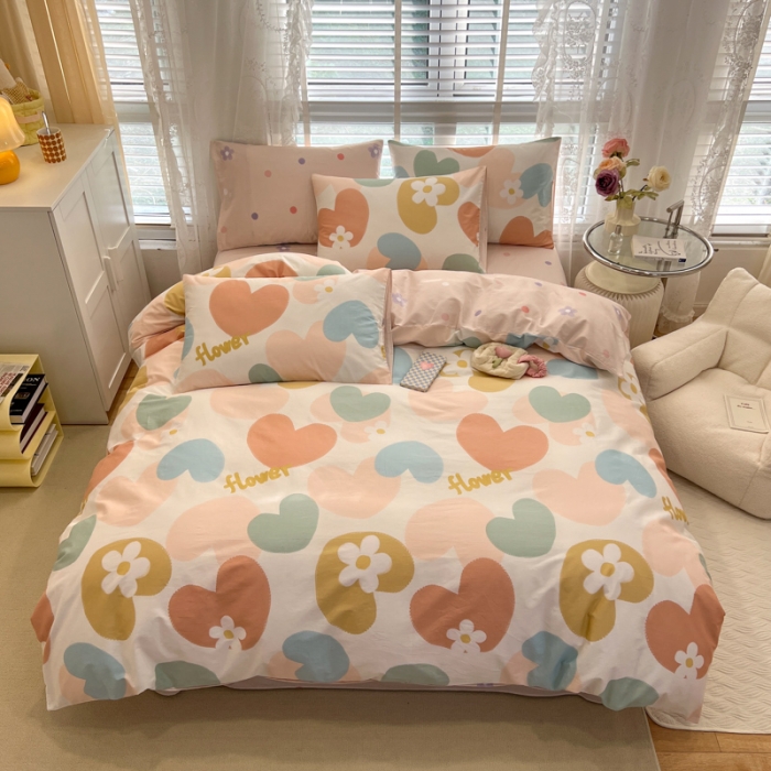 91家纺网 家纺一手货源 找家纺 晨希2023年新款全棉花卉印花简约款多规格四件套 爱心花海