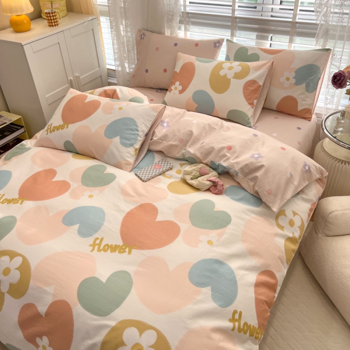 91家纺网 家纺一手货源 找家纺 晨希2023年新款全棉花卉印花简约款多规格四件套 爱心花海