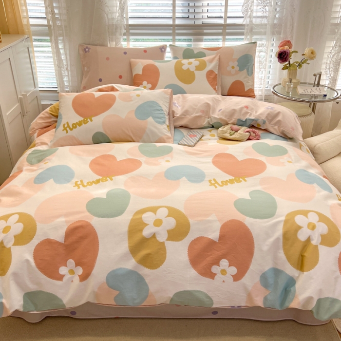 91家纺网 家纺一手货源 找家纺 晨希2023年新款全棉花卉印花简约款多规格四件套 爱心花海