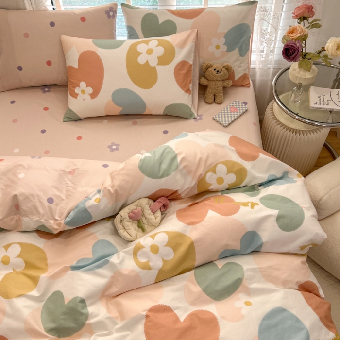 91家纺网 家纺一手货源 找家纺 晨希2023年新款全棉花卉印花简约款多规格四件套 爱心花海