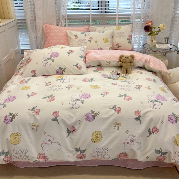 91家纺网 家纺一手货源 找家纺 晨希2023年新款全棉花卉印花简约款多规格四件套 落苏