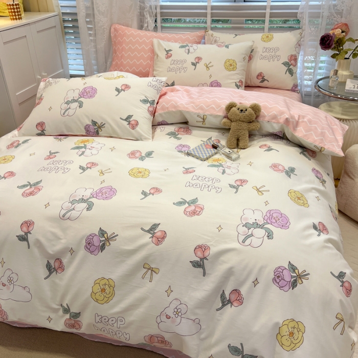 91家纺网 家纺一手货源 找家纺 晨希2023年新款全棉花卉印花简约款多规格四件套 落苏