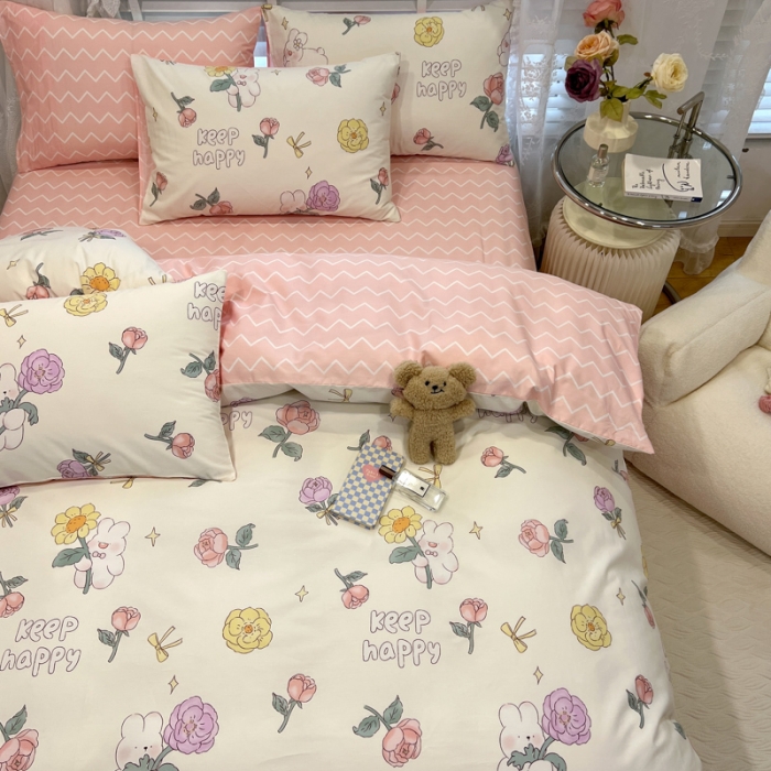 91家纺网 家纺一手货源 找家纺 晨希2023年新款全棉花卉印花简约款多规格四件套 落苏