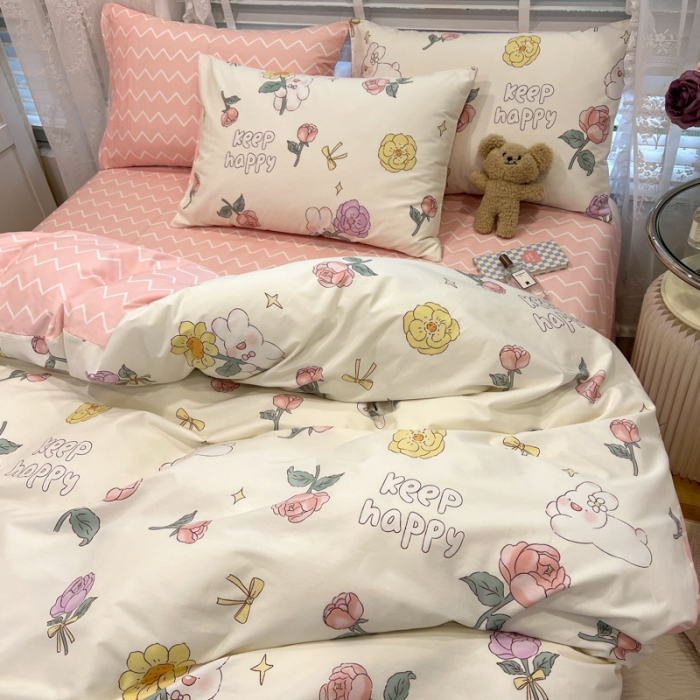 91家纺网 家纺一手货源 找家纺 晨希2023年新款全棉花卉印花简约款多规格四件套 落苏