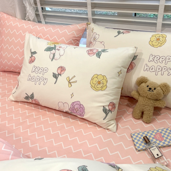 91家纺网 家纺一手货源 找家纺 晨希2023年新款全棉花卉印花简约款多规格四件套 落苏