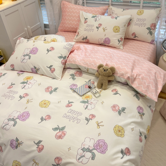 91家纺网 家纺一手货源 找家纺 晨希2023年新款全棉花卉印花简约款多规格四件套 落苏