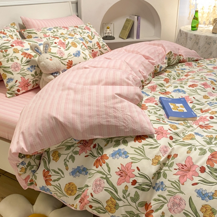 91家纺网 家纺一手货源 找家纺 晨希2023年新款全棉花卉印花简约款多规格四件套百花园