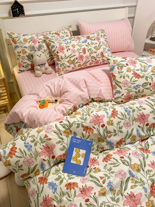 91家纺网 家纺一手货源 找家纺 晨希2023年新款全棉花卉印花简约款多规格四件套百花园