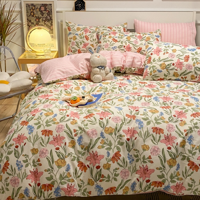 91家纺网 家纺一手货源 找家纺 晨希2023年新款全棉花卉印花简约款多规格四件套百花园