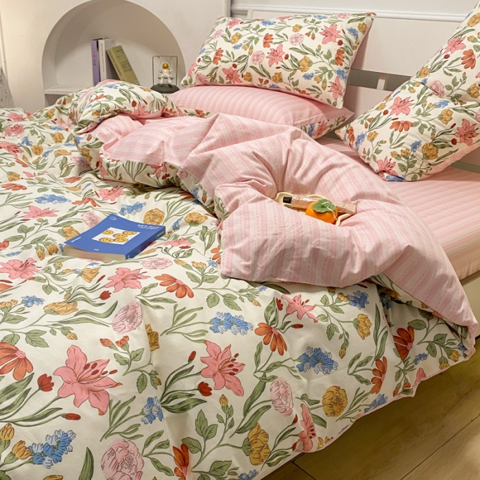 91家纺网 家纺一手货源 找家纺 晨希2023年新款全棉花卉印花简约款多规格四件套百花园