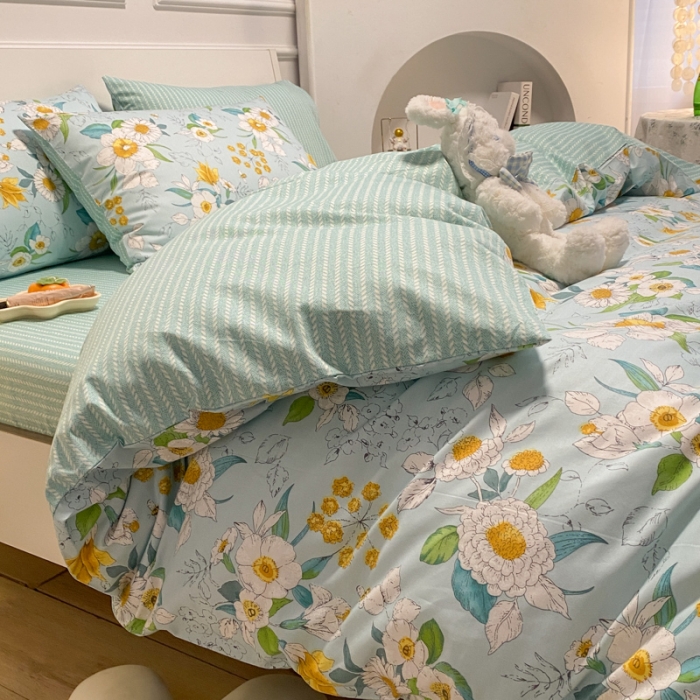 91家纺网 家纺一手货源 找家纺 晨希2023年新款全棉花卉印花简约款多规格四件套蓓蕾