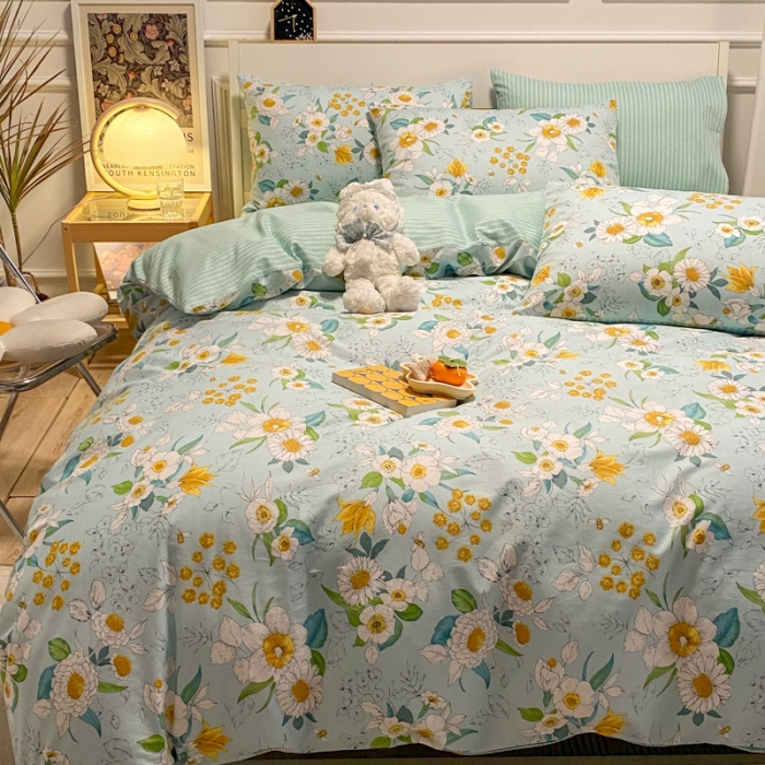 91家纺网 家纺一手货源 找家纺 晨希2023年新款全棉花卉印花简约款多规格四件套蓓蕾