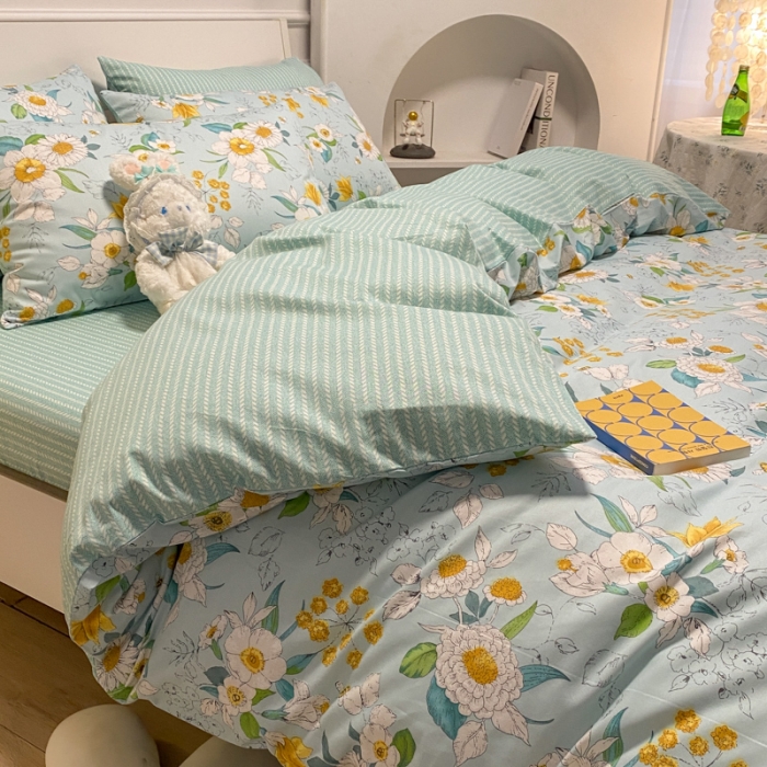 91家纺网 家纺一手货源 找家纺 晨希2023年新款全棉花卉印花简约款多规格四件套蓓蕾