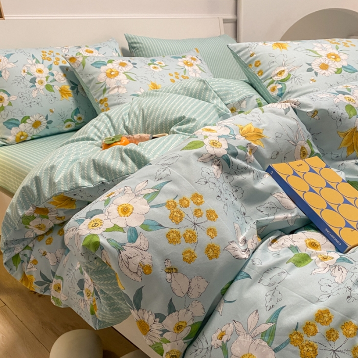 91家纺网 家纺一手货源 找家纺 晨希2023年新款全棉花卉印花简约款多规格四件套蓓蕾