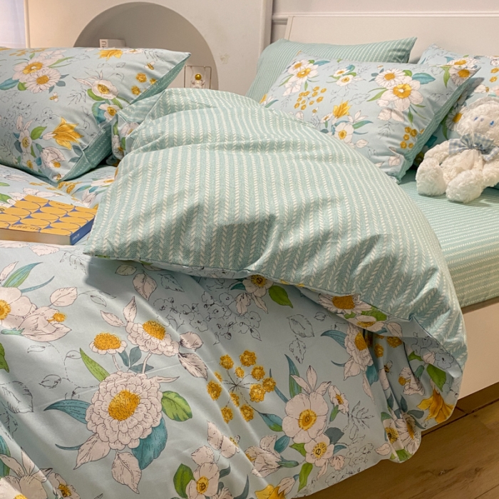 91家纺网 家纺一手货源 找家纺 晨希2023年新款全棉花卉印花简约款多规格四件套蓓蕾