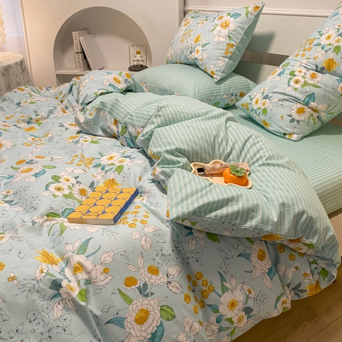 91家纺网 家纺一手货源 找家纺 晨希2023年新款全棉花卉印花简约款多规格四件套蓓蕾