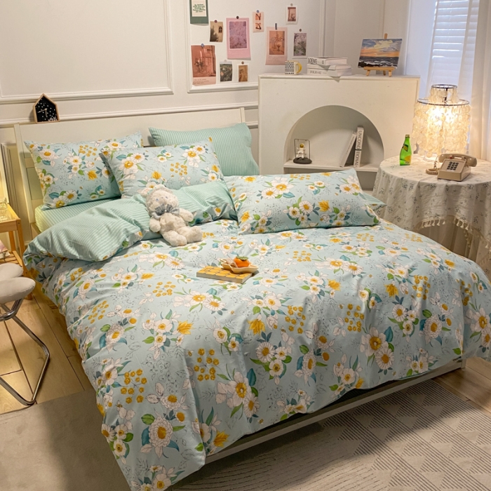 91家纺网 家纺一手货源 找家纺 晨希2023年新款全棉花卉印花简约款多规格四件套蓓蕾