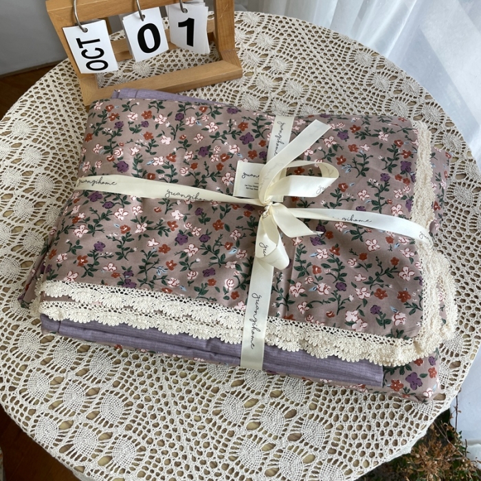 91家纺网 家纺一手货源 找家纺 （总）源启生活 2022新款全棉法式田园风花边款四件套