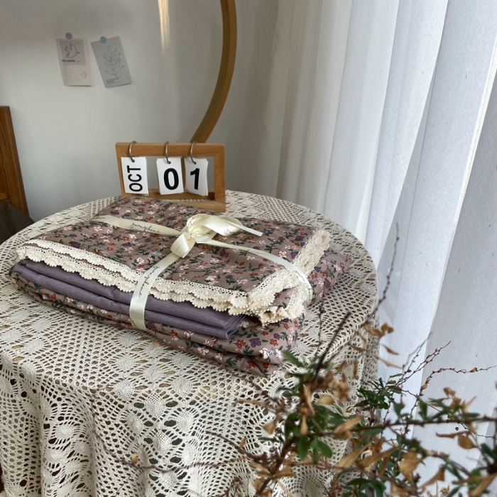 91家纺网 家纺一手货源 找家纺 （总）源启生活 2022新款全棉法式田园风花边款四件套